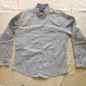Dunnes Mens Shirt L Blue Wine Plaid Button up Long Sleeves
